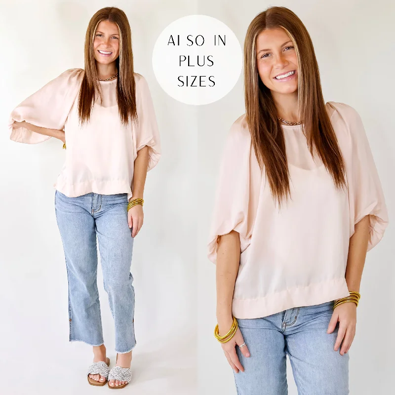 Flash A Smile Half Balloon Sleeve Satin Blouse in Champagne