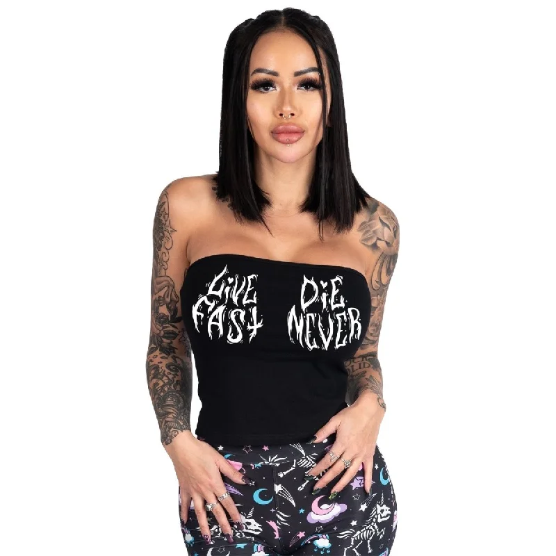 Women's Loose Fit T-Shirts-Live Fast Die Never Corset Lace-Up Tee