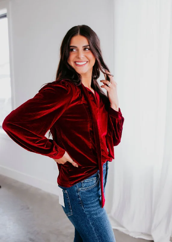 Drue Bow Tie Velvet Blouse