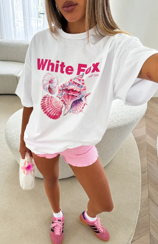 Women's Cotton T-Shirts-Hear The Ocean Oversized Tee White