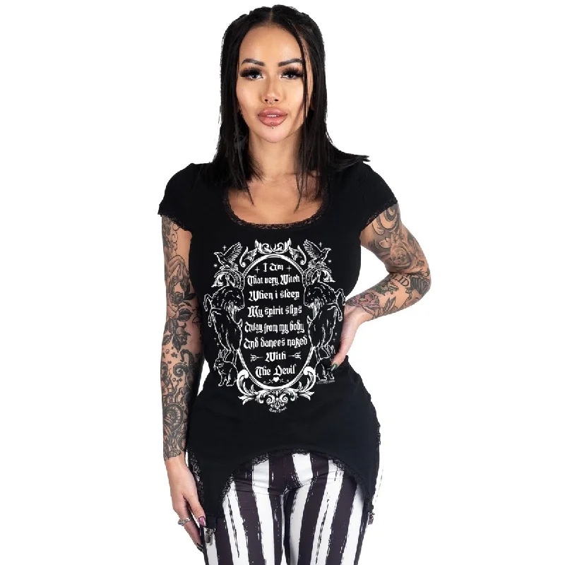 Women's Moisture-Wicking T-Shirts-The Witch Black Phillip Garter Tee