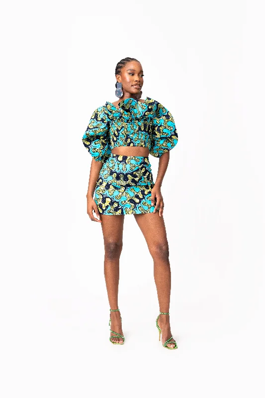 Women's Satin A-Line Skirts-BADE African Print Mini Skirt