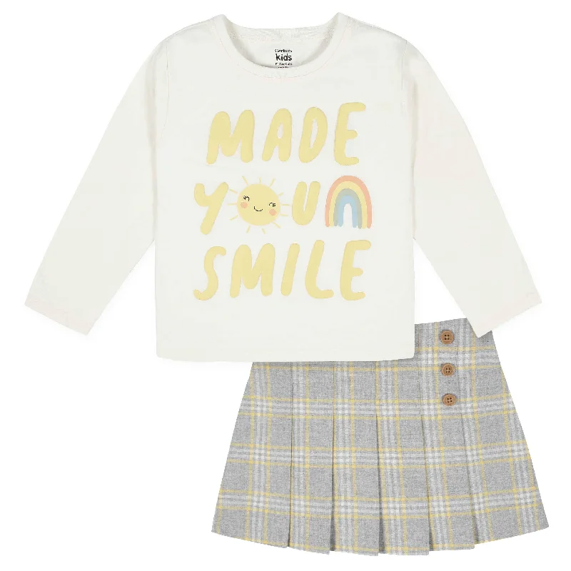 Women's High-Low Skirts-2-Piece Infant & Toddler Girls Mustard Plaid Tee & Skirt Set