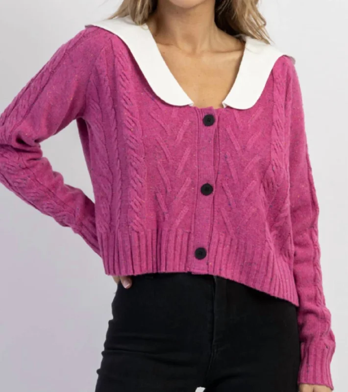 Women's Hiking Pullovers-Harper Scalloped Collar Sweater In Pink