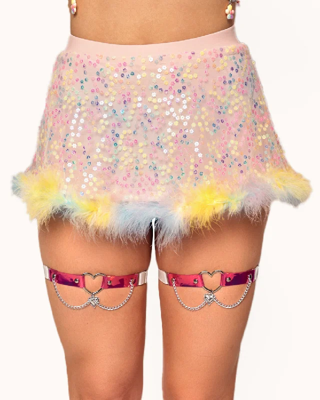 Women's Zip-Up Ruffle Skirts-Katie Kayyyy x iHR Pastel Prism Marabou Skirt