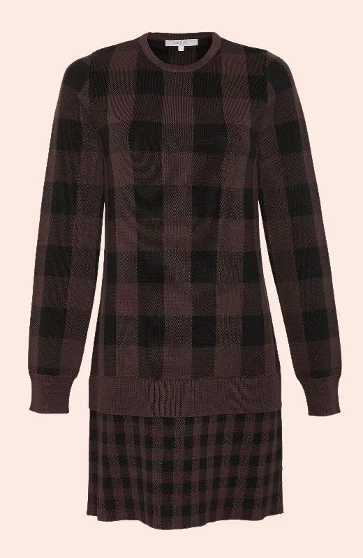 Gingham Jacquard Knit Dress | Chocolate/Black