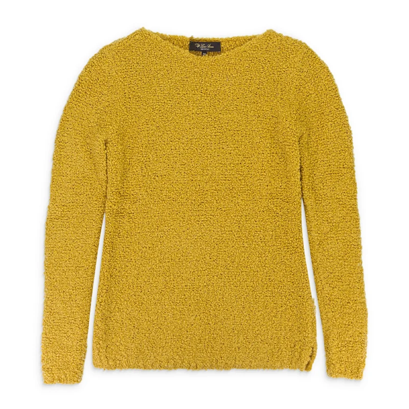 Women's Belted Pullovers-ALPACA CREW NECK MUSTARD SWEATER