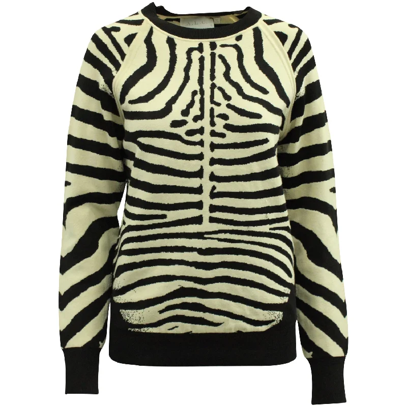 Women's Metallic A-Line Pullovers-A.L.C. Rizzou Zebra Print Knit Sweater in Multicolor Rayon