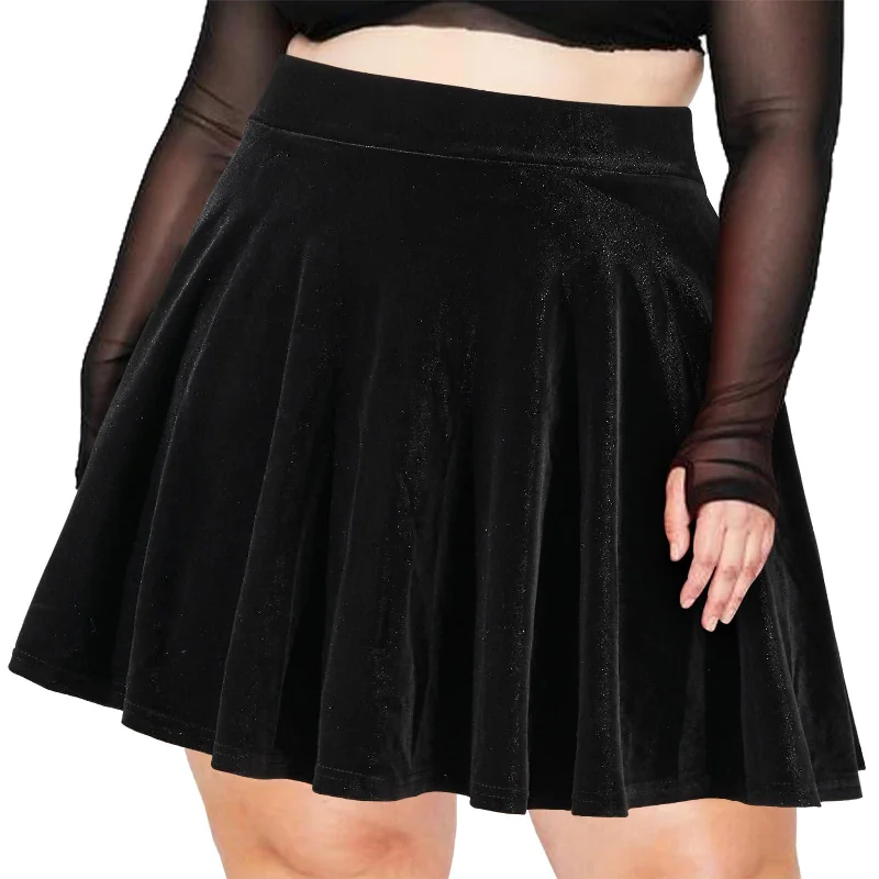 Women's Elegant Skirts-Plus Size Mini Skirt Velvet High Waisted Winter - Black