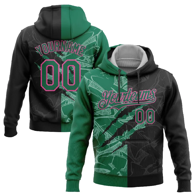 Women's Tailored Fit Hoodies-Custom Stitched Graffiti Pattern Black Kelly Green-Pink 3D Scratch Sports Pullover Sweatshirt Hoodie