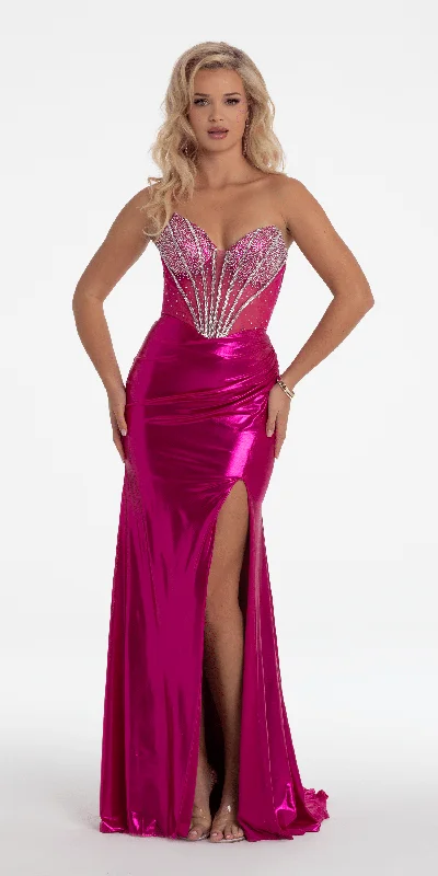 Sweetheart Rhinestone Corset Foil Dress