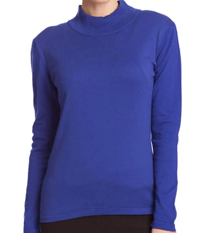 Women's Sequin A-Line Pullovers-Long Sleeve Mock Neck Pullover In Cobalt