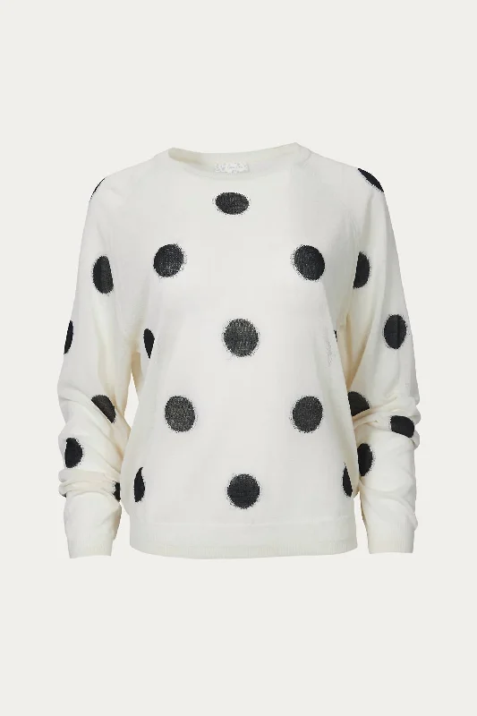 Women's Everyday Pullovers-Polka-Dot Intarsia Knit Top In Off White/black