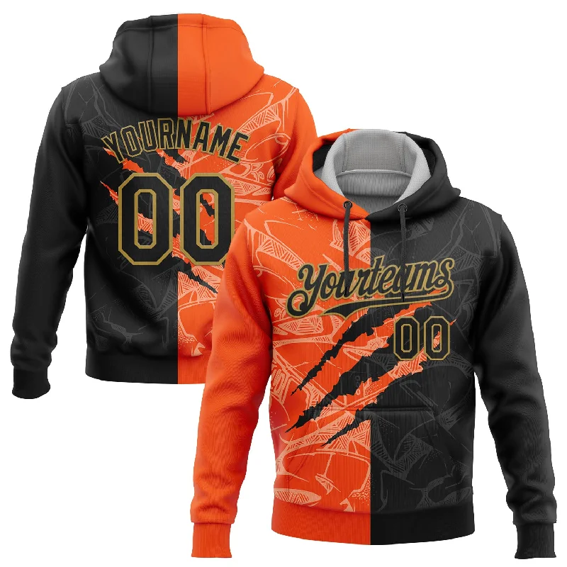 Women's Yoga Hoodies-Custom Stitched Graffiti Pattern Black Orange-Old Gold 3D Scratch Sports Pullover Sweatshirt Hoodie