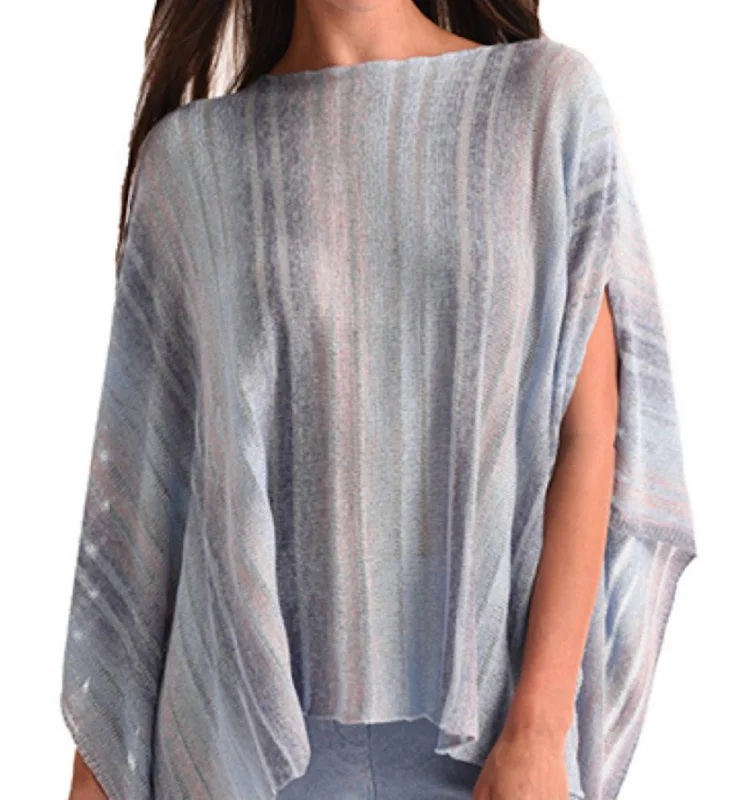 Women's Satin Pencil Pullovers-Cut-Out Poncho Sweater In Denim