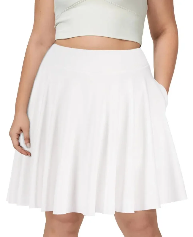 Women's Windproof Pleated Skirts-Plus Size Knee Length Skirts High Waisted - White