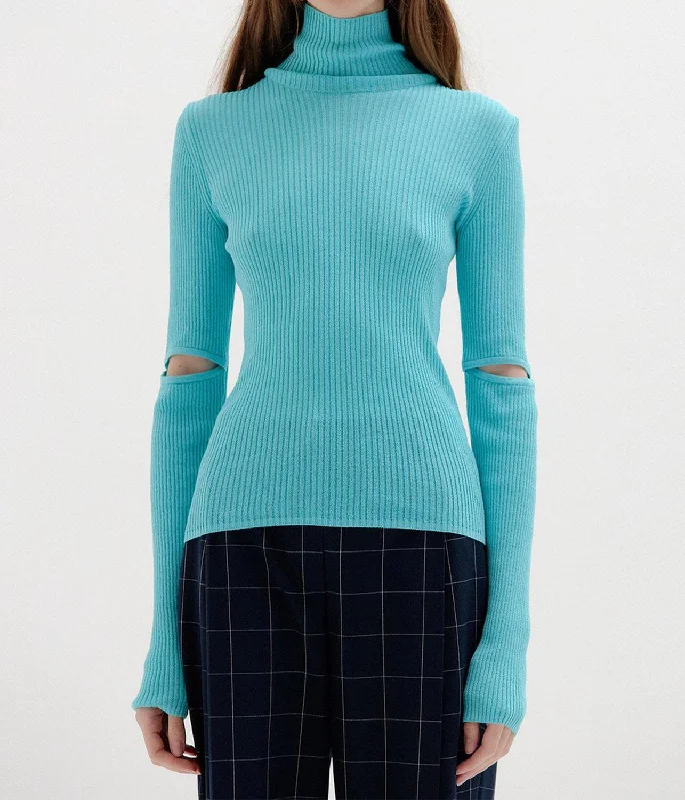 Women's UV Protection Pullovers-Solly Ribbed Knit Pullover In Sky Blue