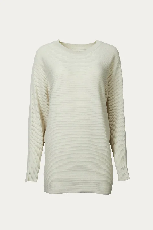 Women's Workout Pullovers-Ribbed Cotton-Blend Oversized Sweater In Pale Beige