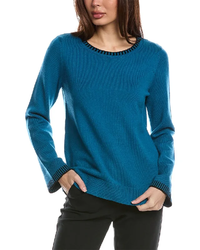 Women's Thermal Ruffle Pullovers-T Tahari Wide Sleeve Jersey Pullover