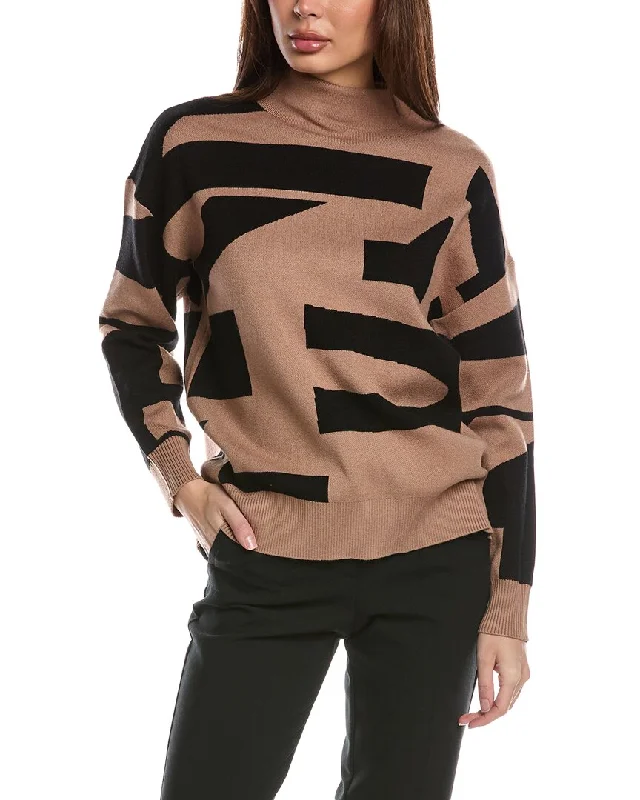 Women's Button-Front Pencil Pullovers-T Tahari Abstract Pattern Mock Neck Pullover