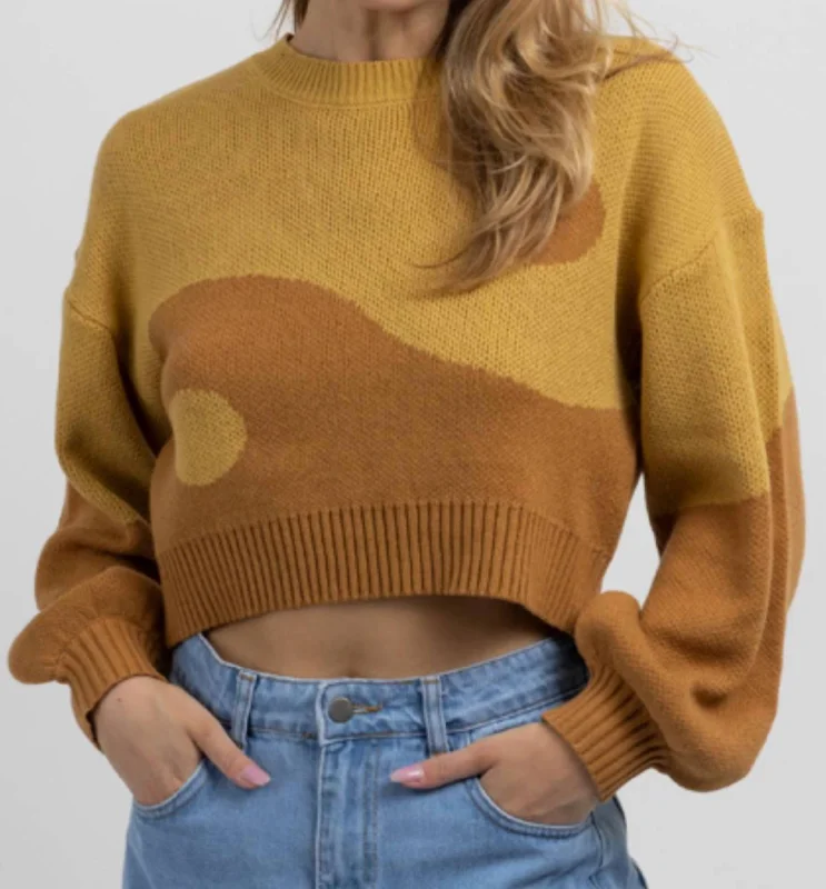 Women's Silk Denim Pullovers-Yin Yang Sweater In Mustard