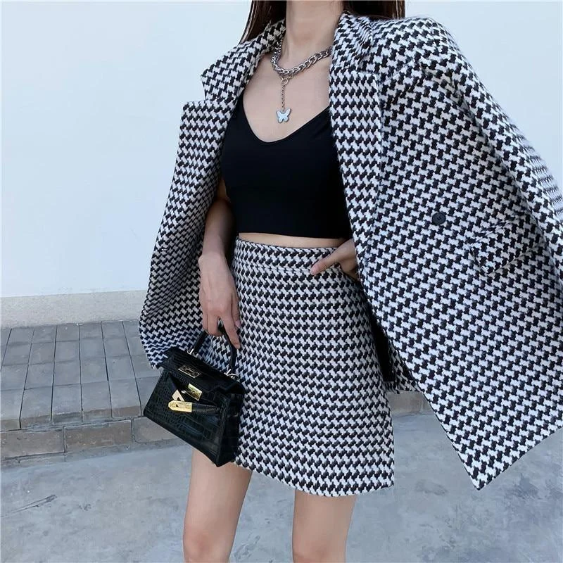 Women's Double Layer Skirts-Tweed Mini Skirt Suit