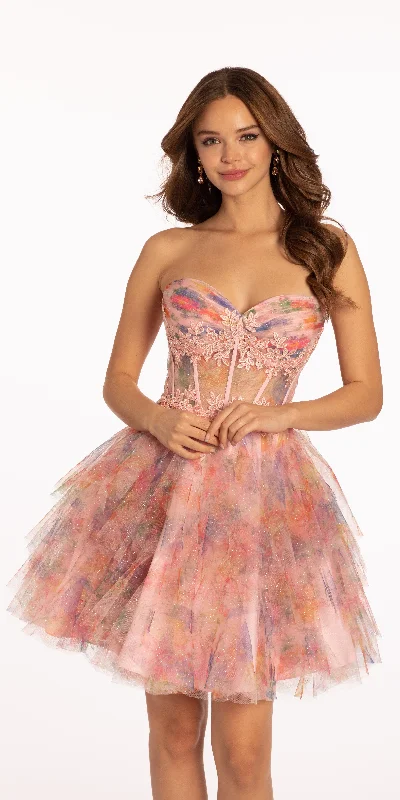 Sweetheart Embroidered Mesh Floral Tiered Fit and Flare Dress