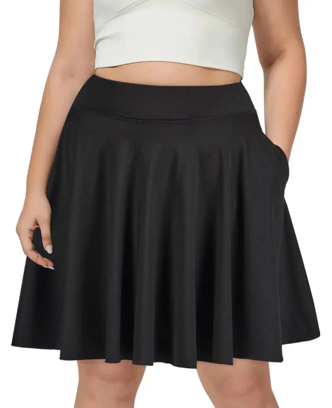 Women's A-Line Skirts-Plus Size Knee Length Skirts High Waisted - Black