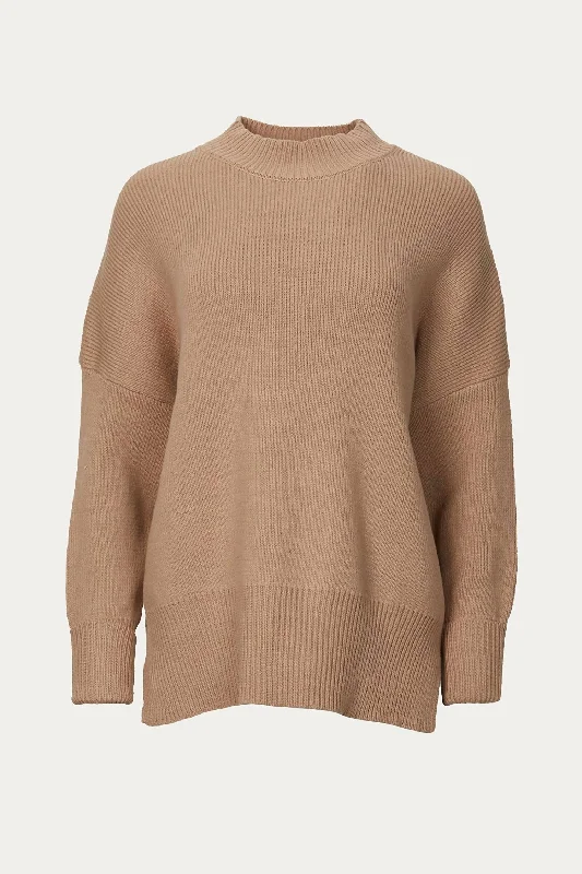 Women's Zip-Up Pencil Pullovers-Oversized Cotton-Blend Sweater In Dusty Blush