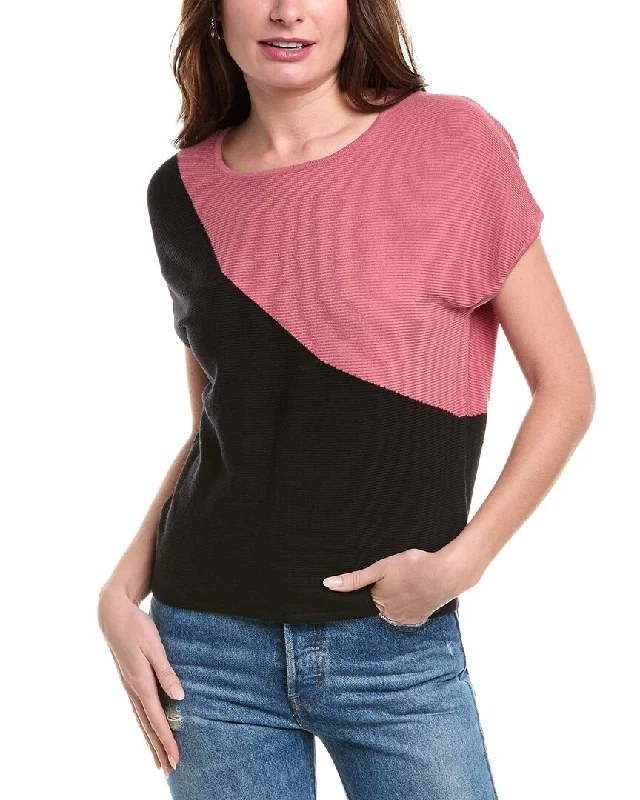 Women's V-Neck Pullovers-T Tahari Colorblock Rib Pullover