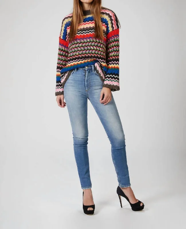 Women's Zip-Up A-Line Pullovers-Rebeka Sweater In Multicolor