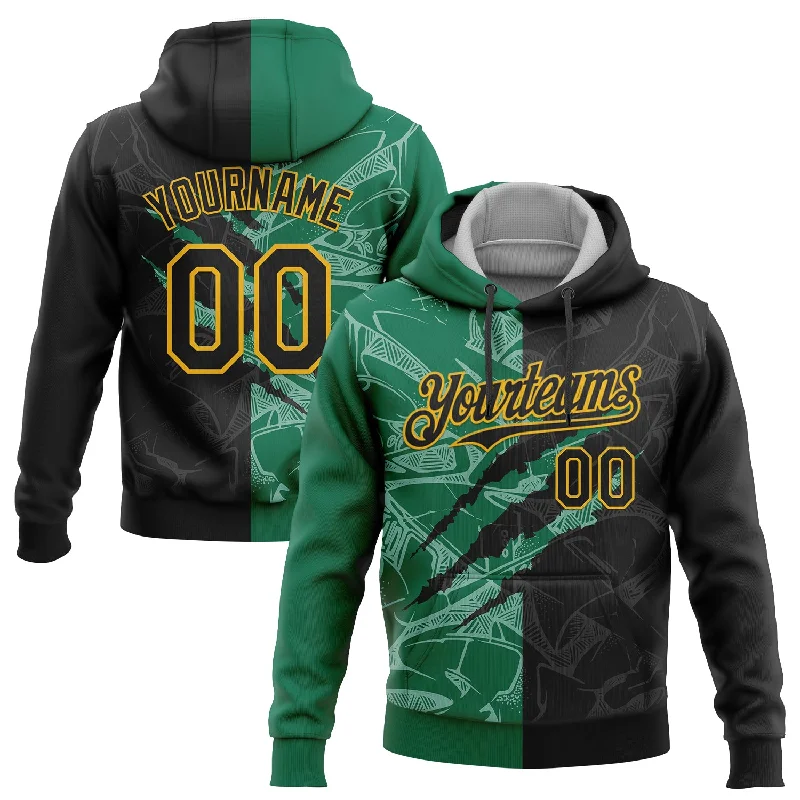 Women's Tailored Hoodies-Custom Stitched Graffiti Pattern Black Kelly Green-Gold 3D Scratch Sports Pullover Sweatshirt Hoodie