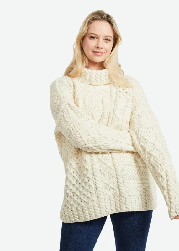 Women's Fleece Pleated Pullovers-Skellig Oversized Aran Sweater | Natural - Clearance