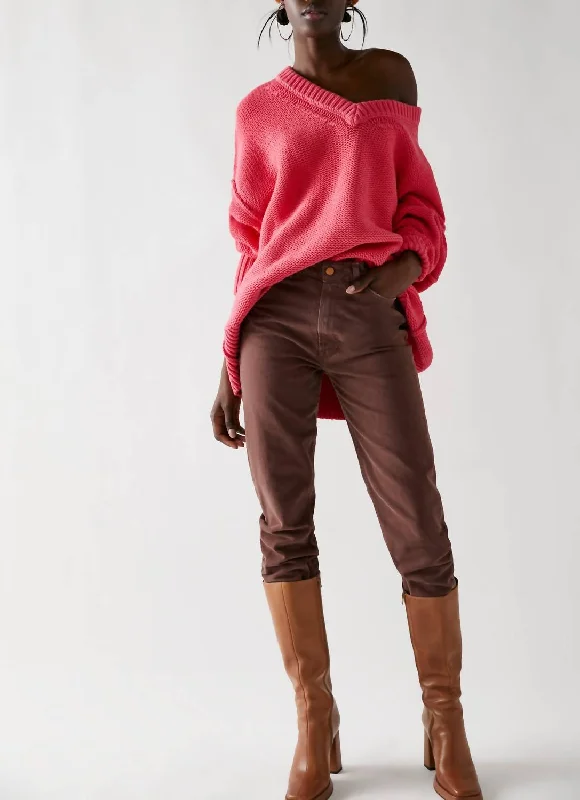 Women's Stretch Pullovers-Alli V Neck In Strawberry Spritz