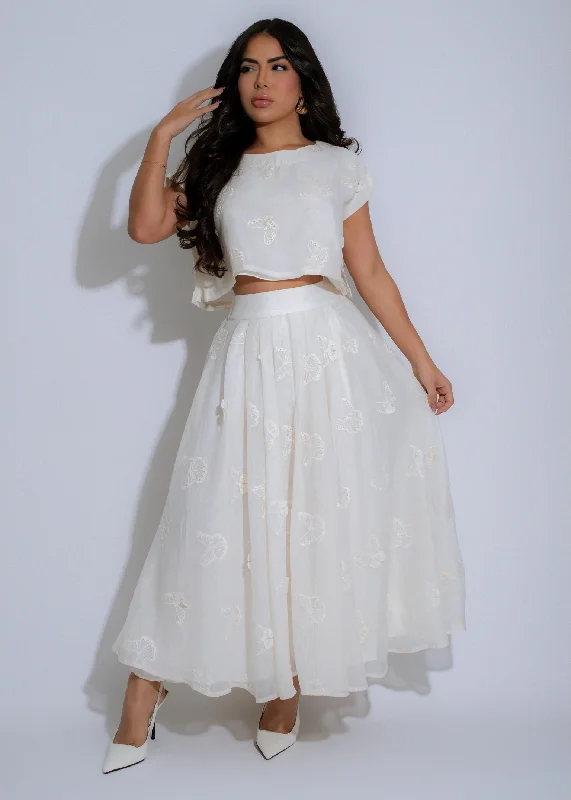 Women's Glitter Ruffle Skirts-Butterfly Meadow Lace Skirt Set White*