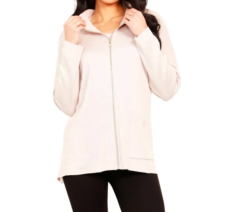 Women's Silk Pencil Pullovers-Zip Up Poncho In Stone