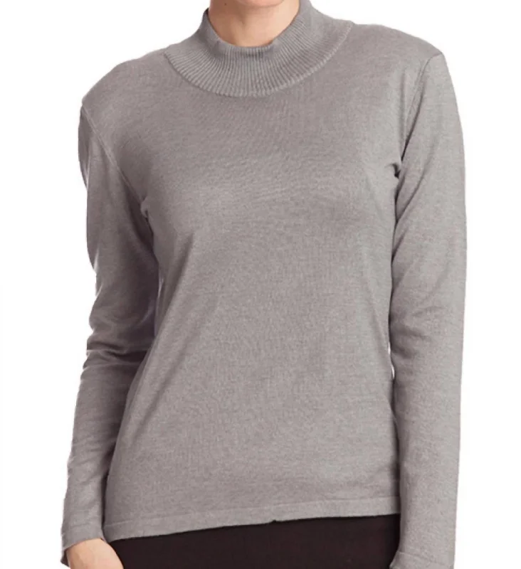 Women's Shimmer Denim Pullovers-Long Sleeve Mock Neck Pullover In Gray