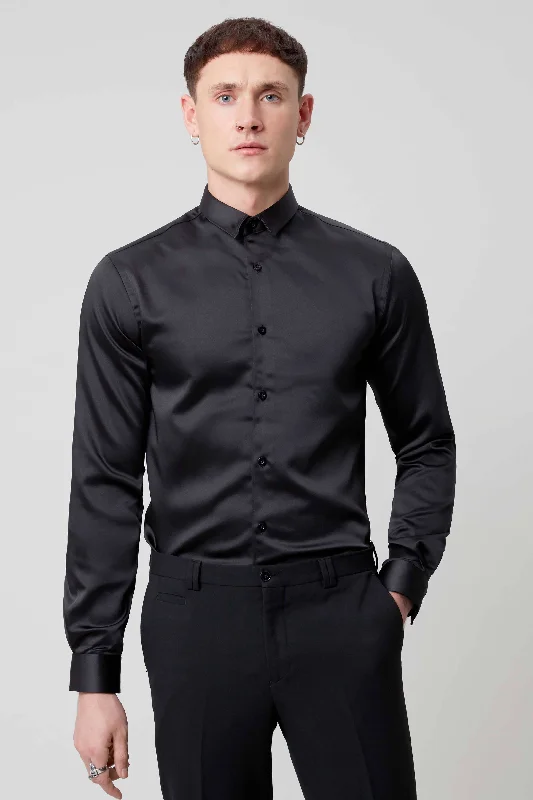 Slinky Slim Fit Black Sateen Shirt