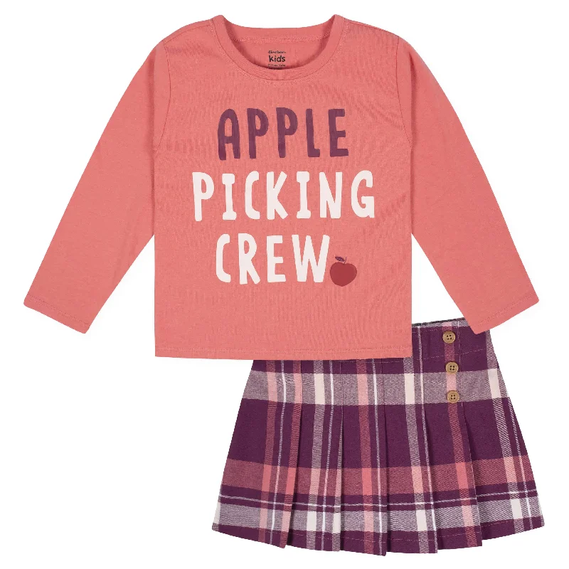 Women's Glitter Skirts-2-Piece Infant & Toddler Girls Burgundy Plaid Tee & Skirt Set