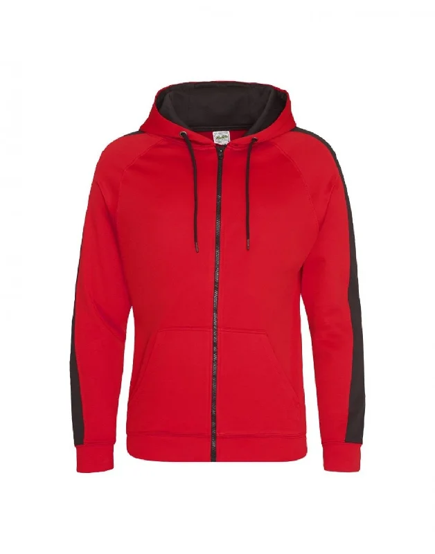 Women's Subtle Color Hoodies-Sports Polyester Zoodie | FIRE RED/JET BLACK