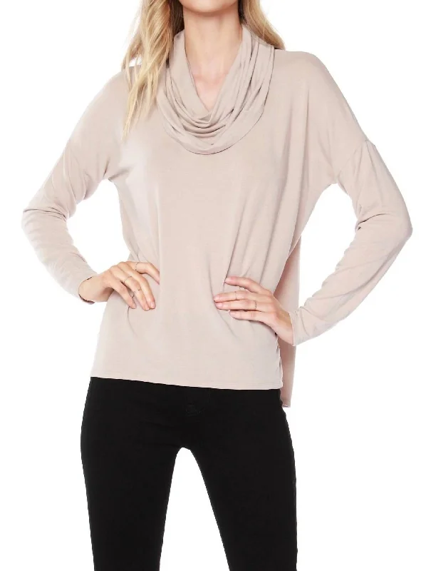 Women's Low-Waisted Pencil Pullovers-Draped Neck Top In Sandy