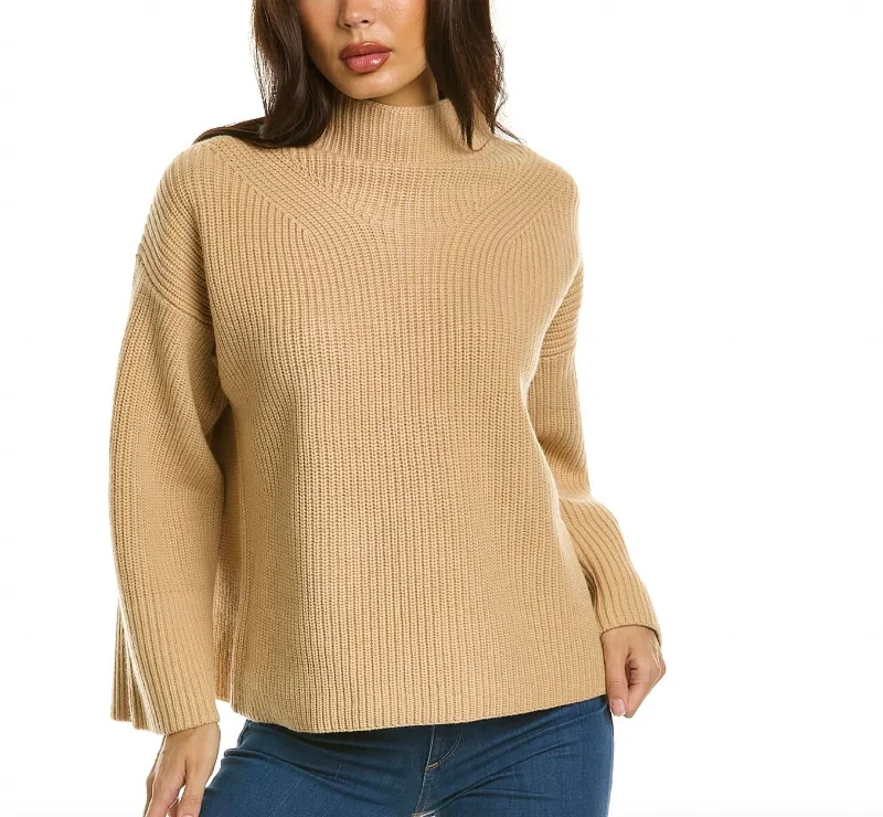 Women's Silk Ruffle Pullovers-Louise Sweater In Camel