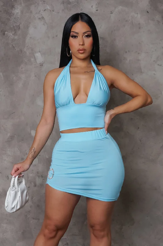 Women's Formal Skirts-Thiara Two Piece Skirt Set - Light Blue