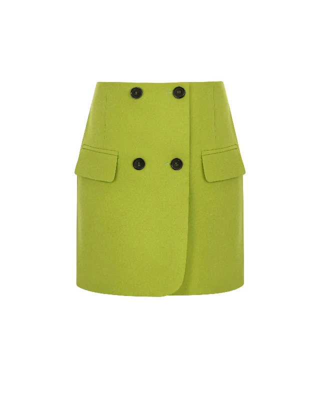 Women's Asymmetrical Skirts-GREEN SKIRT WITH BUTTONS