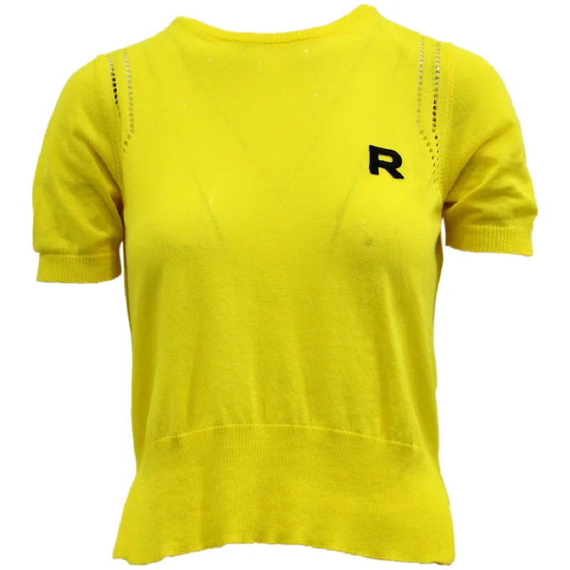 Women's Low-Waisted Ruffle Pullovers-Rochas Knitted T-shirt in Yellow Cotton