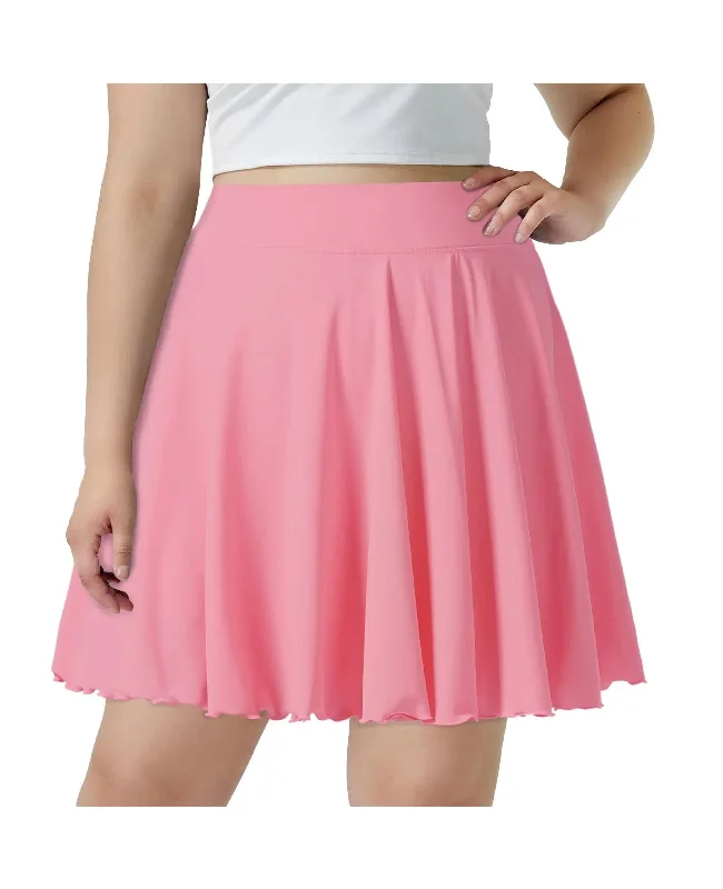 Women's Waterproof Pleated Skirts-Plus Size Mini Skirt with Shorts-Pink