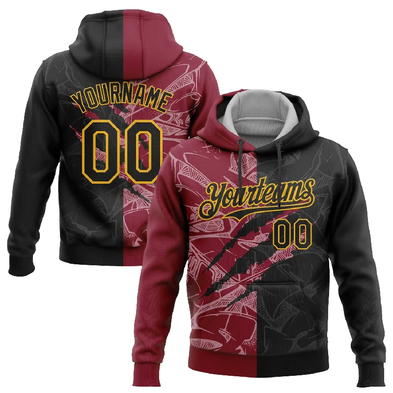 Women's Snap Button Hoodies-Custom Stitched Graffiti Pattern Black Crimson-Gold 3D Scratch Sports Pullover Sweatshirt Hoodie