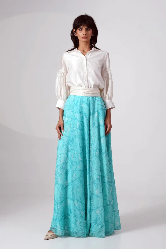 Women's Silk Ruffle Skirts-MELANIE - SHIRT GATHERED BELT DIVIDED SKIRT