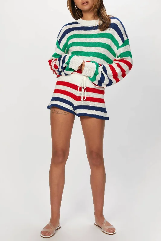 Women's Slit Pleated Pullovers-Ava Sweater In Nautical Stripe