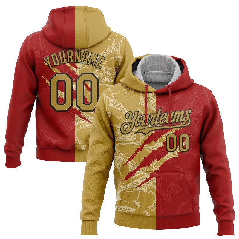 Women's Snake Print Hoodies-Custom Stitched Graffiti Pattern Old Gold-Red 3D Scratch Sports Pullover Sweatshirt Hoodie